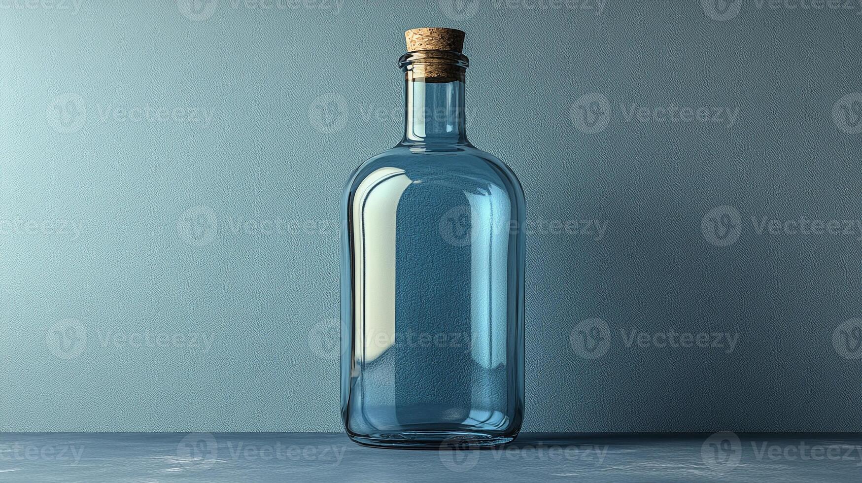 Blue Glass Bottle Mockup - Monochromatic Studio Background - Premium Cosmetic and photo