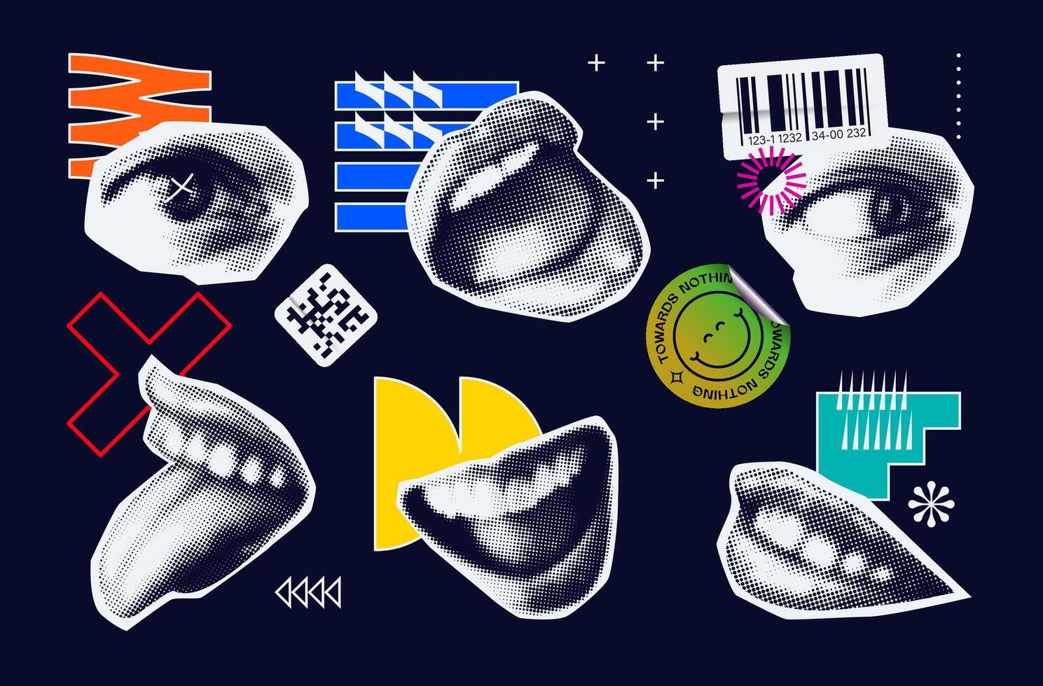 Psychedelic Pop Art Graphic Elements Set vector