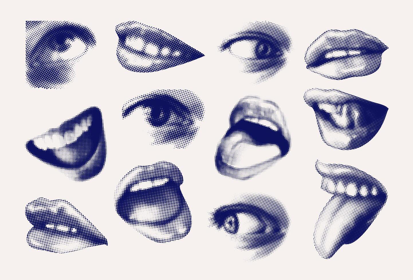 Halftone Female Face Parts Isolated vector