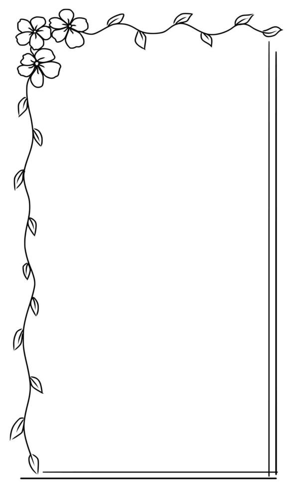 frame for your text, photo, rectangular flower frame hand drawn outline in black and white vector
