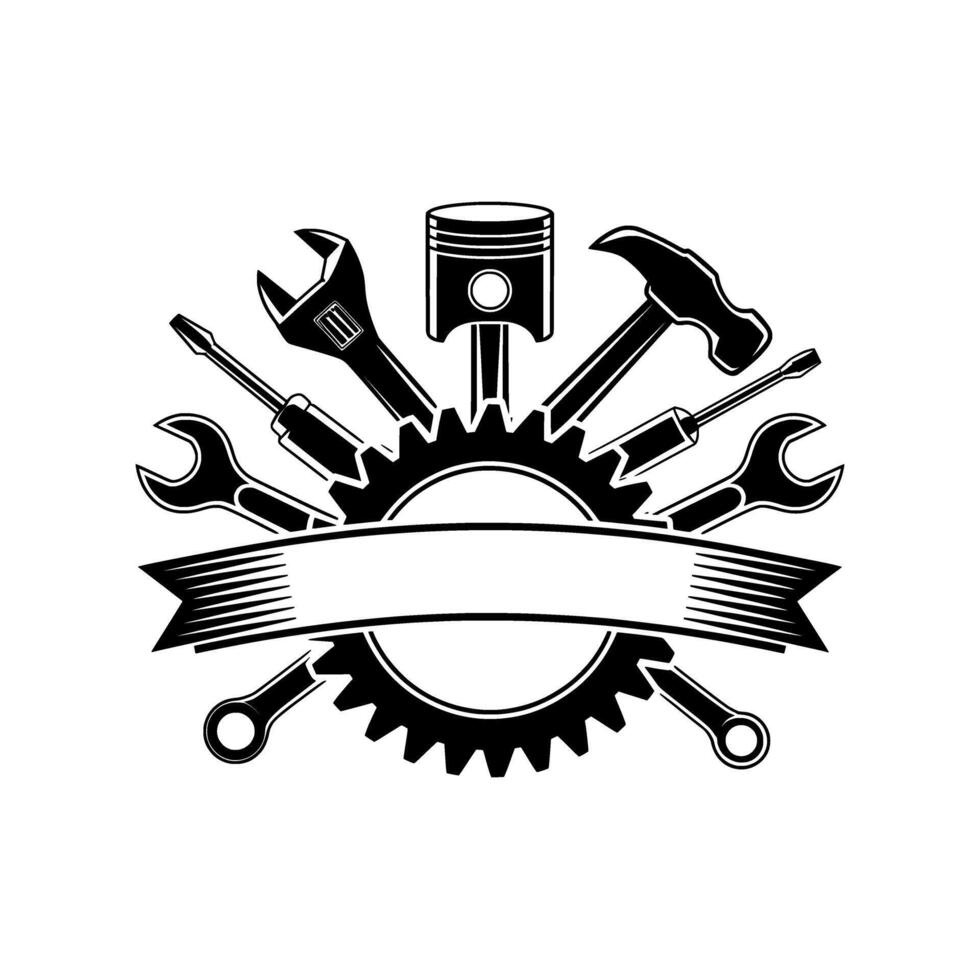 Automotive repair tools and piston logo template for garage service and mechanic workshop design vector