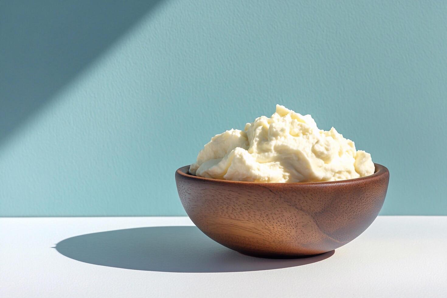 A bowl of butter sits on a table photo