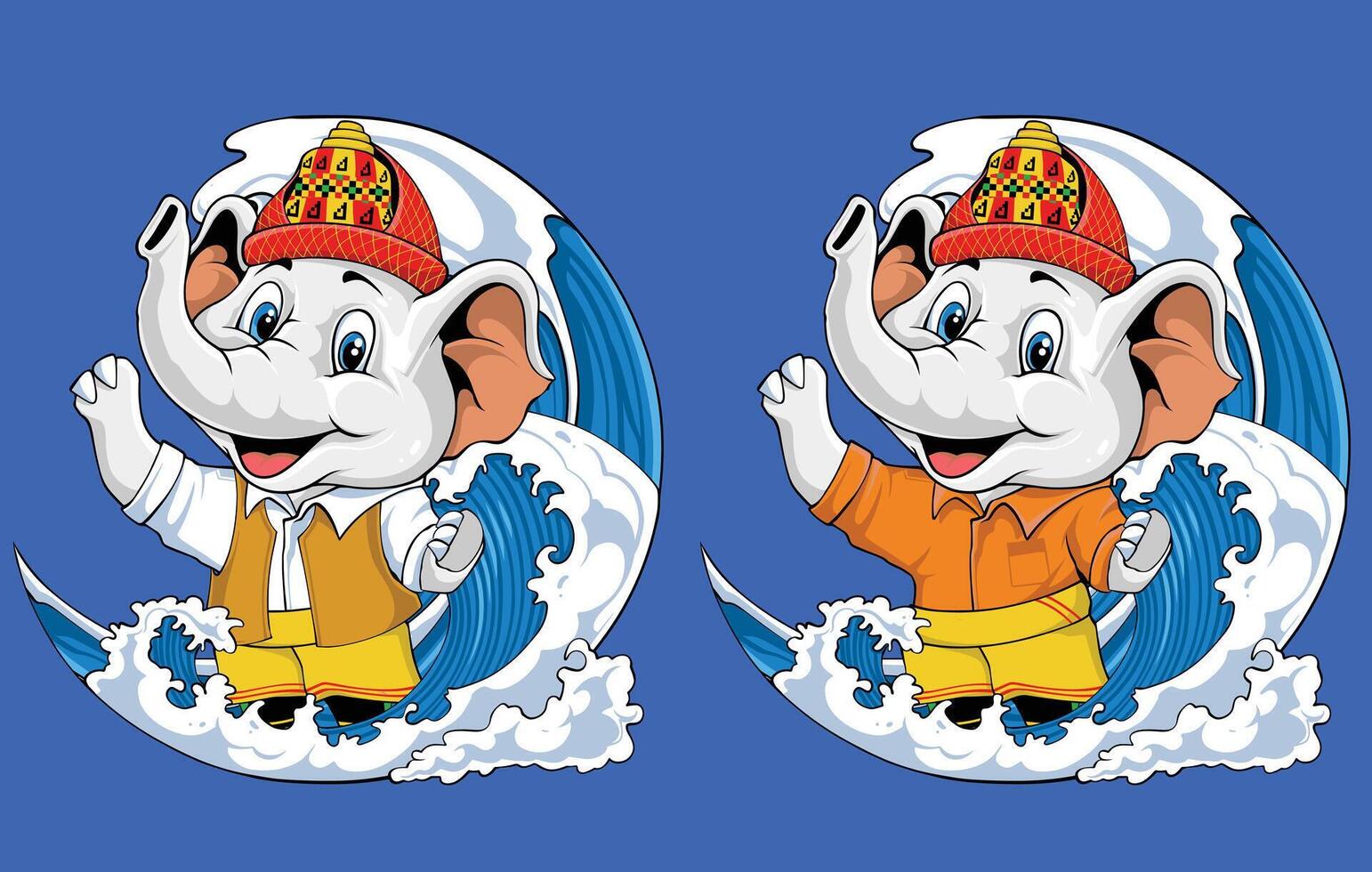 Happy Elephant Mascot Waving in Front of Ocean Waves vector