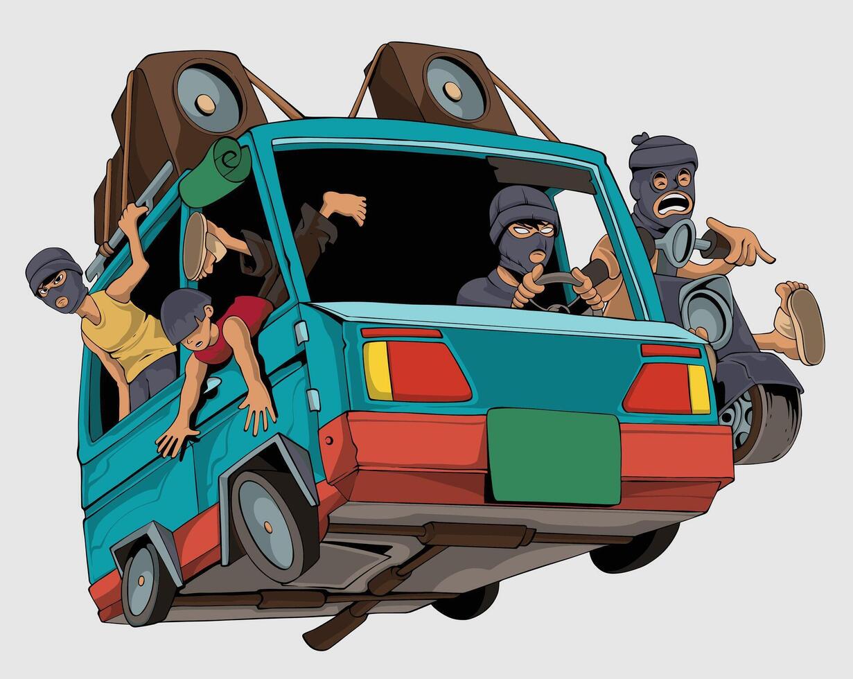 A Cartoon Depiction of a Robbery in Progress vector