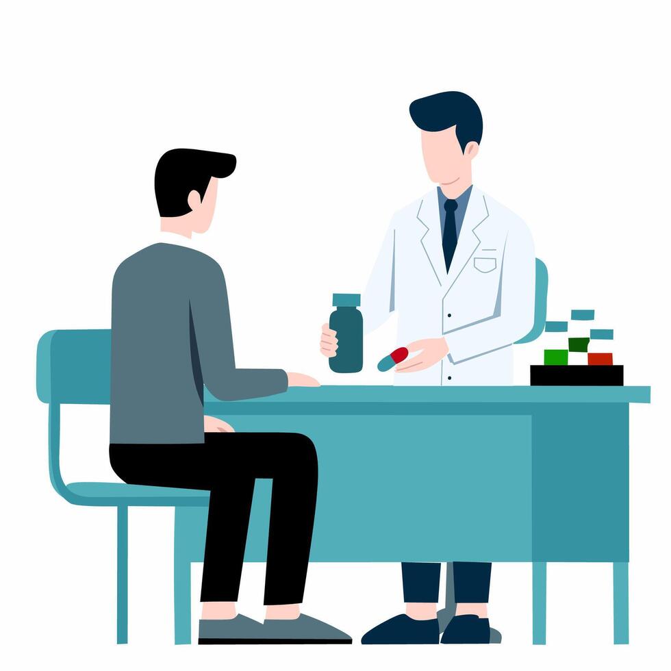 Doctor and patient in the office, flat style illustration vector