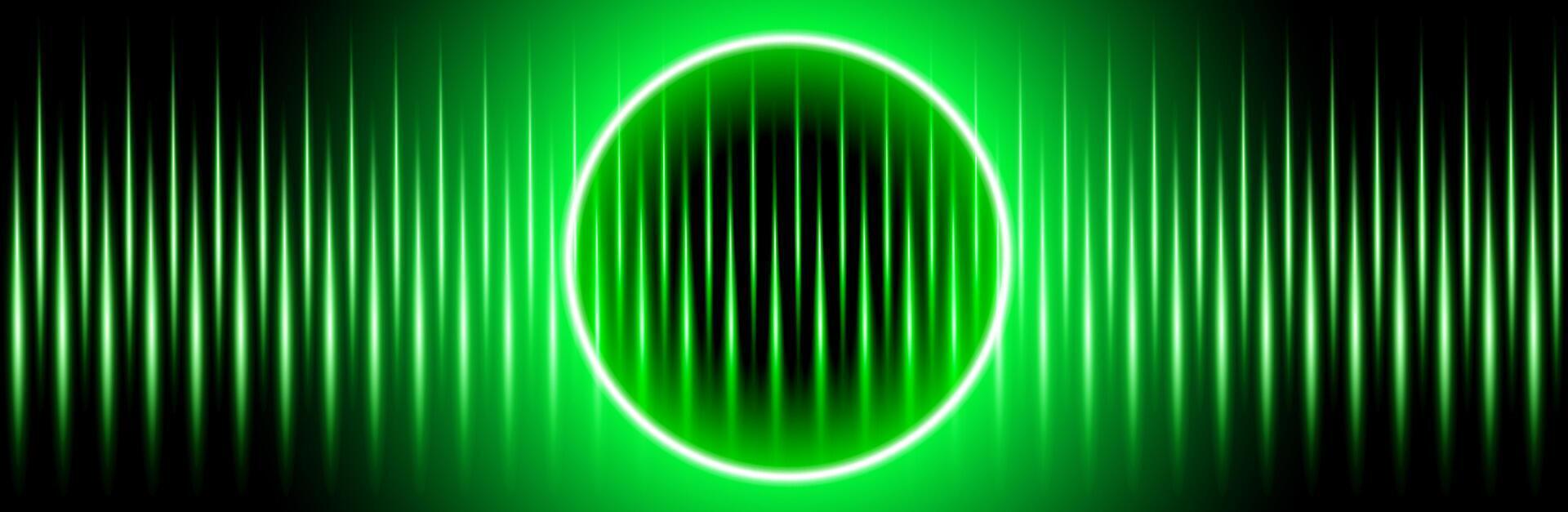 Green and black background with circular neon lights, futuristic and modern design vector