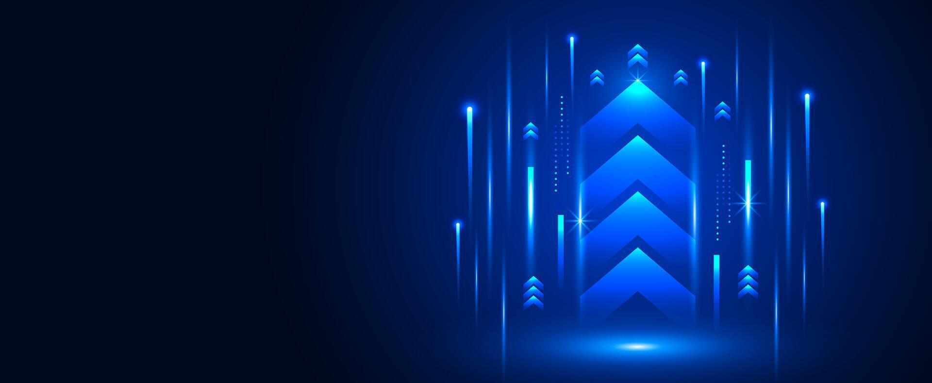 Business growth arrow on blue technology background. Modern futuristic with neon light effect for presentation illustration. vector
