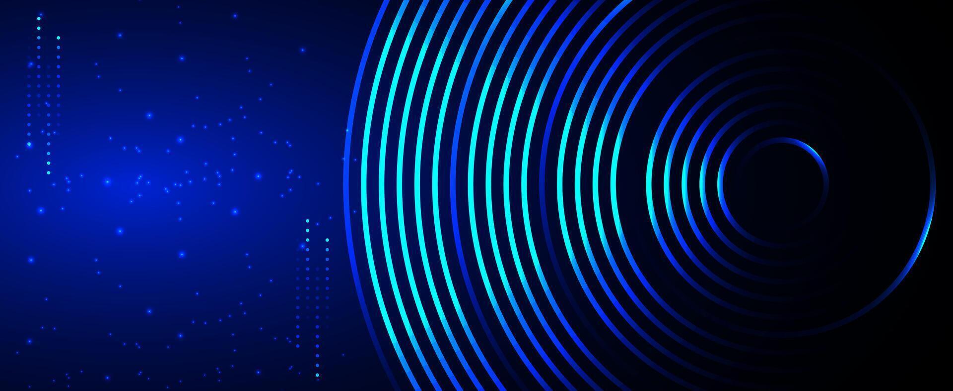 Blue futuristic technology digital ring background with glowing geometric circles vector