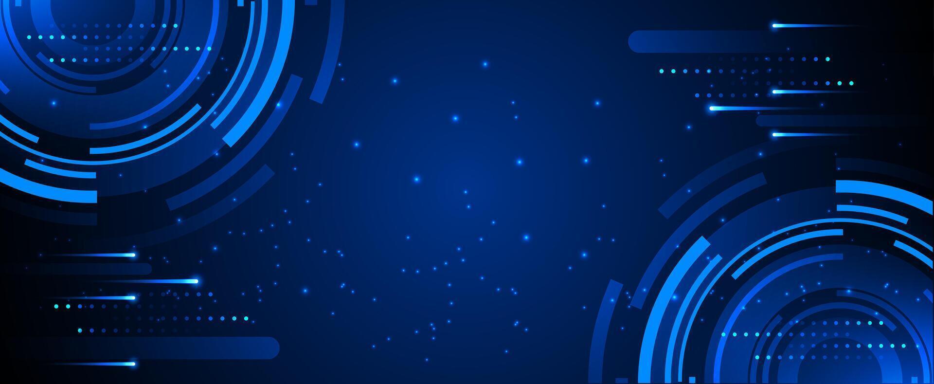 Futuristic dark blue background with light speed effects and technology rings vector