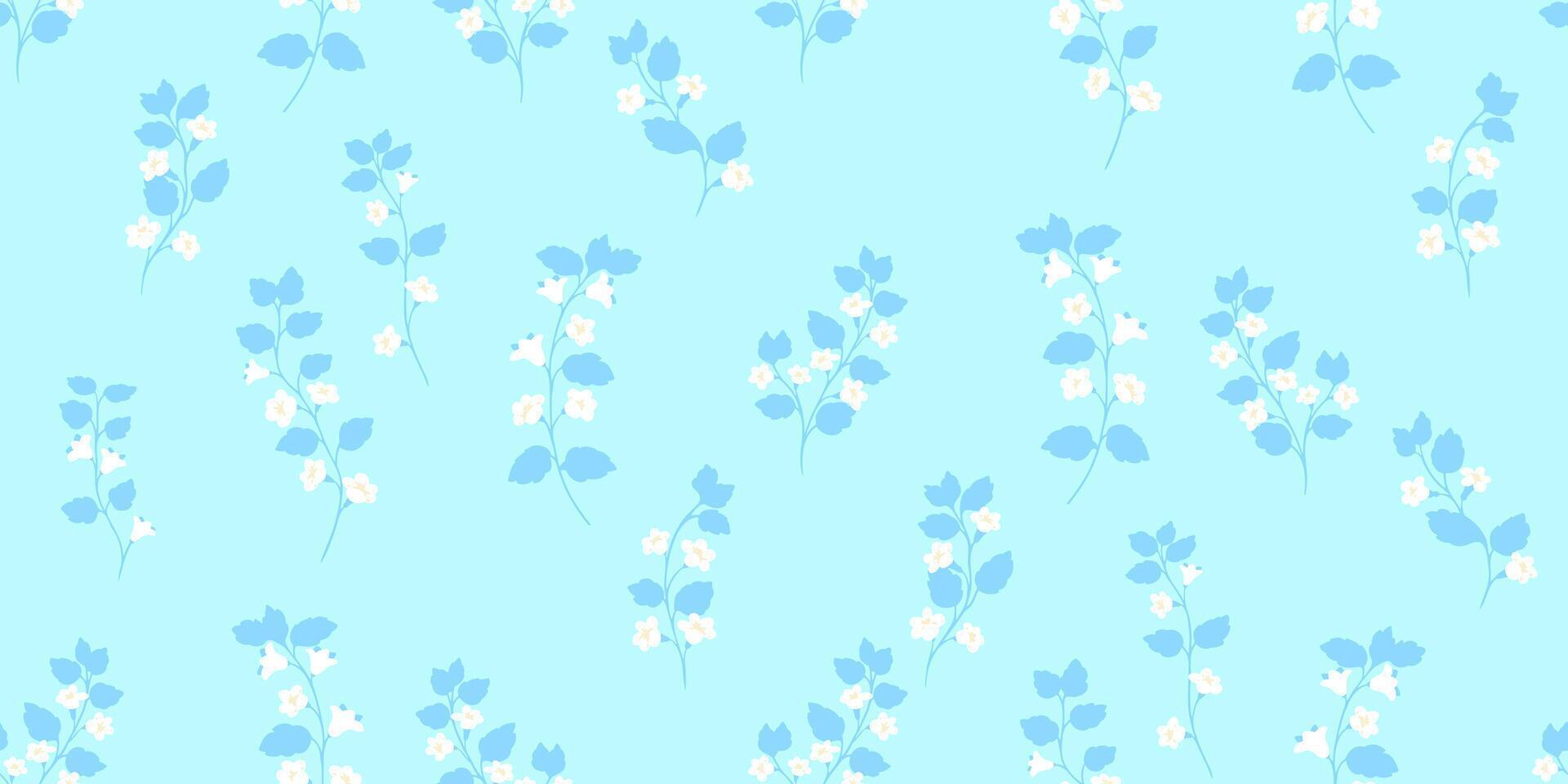 Minimal seamless pattern with floral stems and leaves on a bright blue background. Summer or spring, modern, and bold design for fashion, print, stationery, and digital projects vector