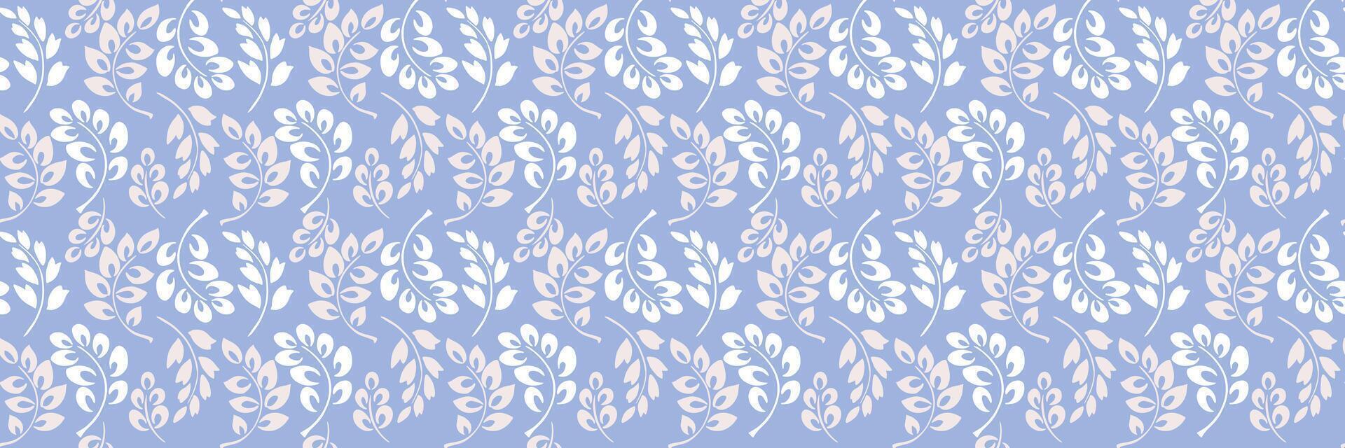 Seamless pattern featuring stylized botanical branches with abstract leaves in shades of pastel and soft on a light blue background. Simple print for textiles, wallpapers, packaging, branding vector