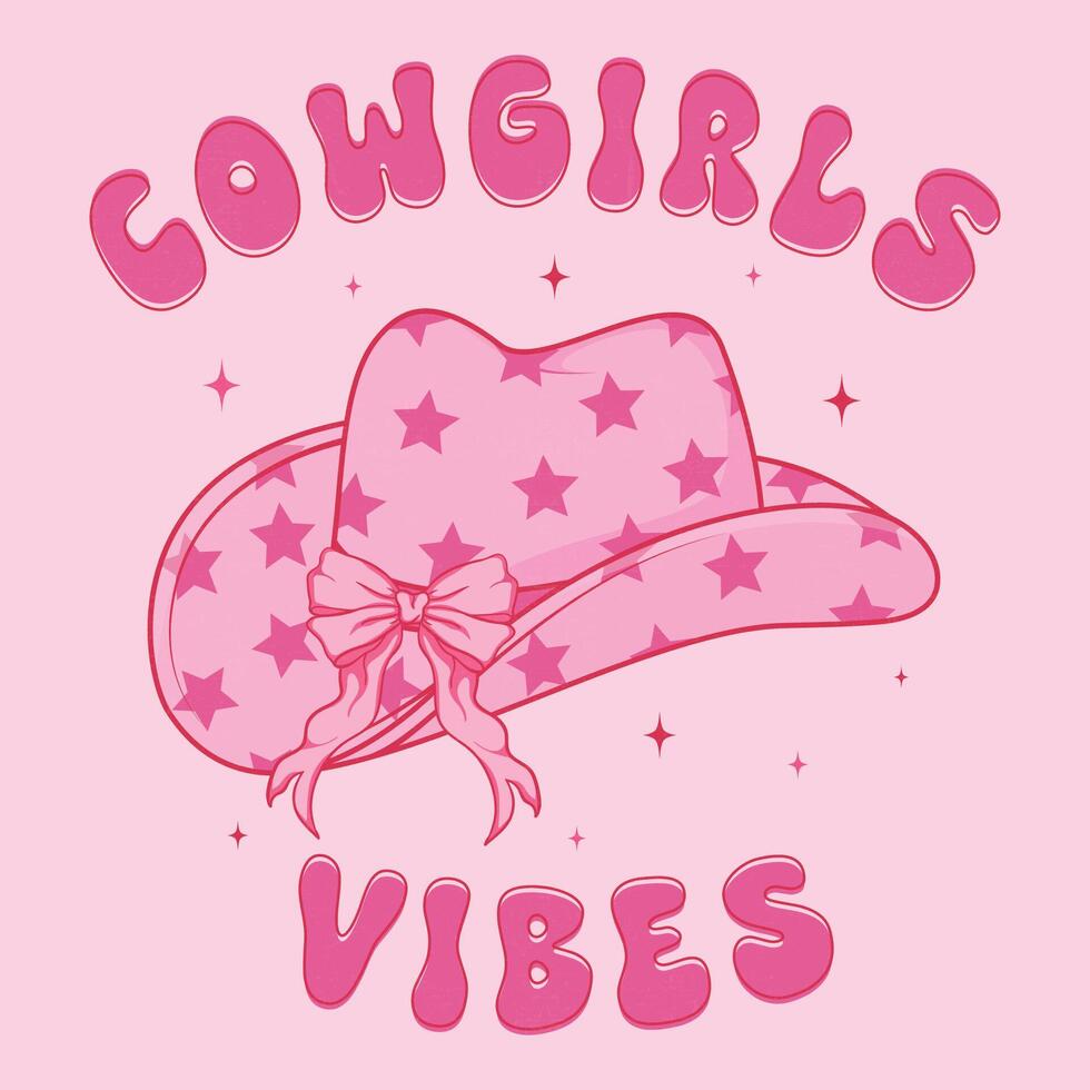 Cowgirls Vibes. Female Hats in cowboy boots and phrase Long live Cowgirl. Cowboy girl wears boots with disco ball. Wild west theme. vector