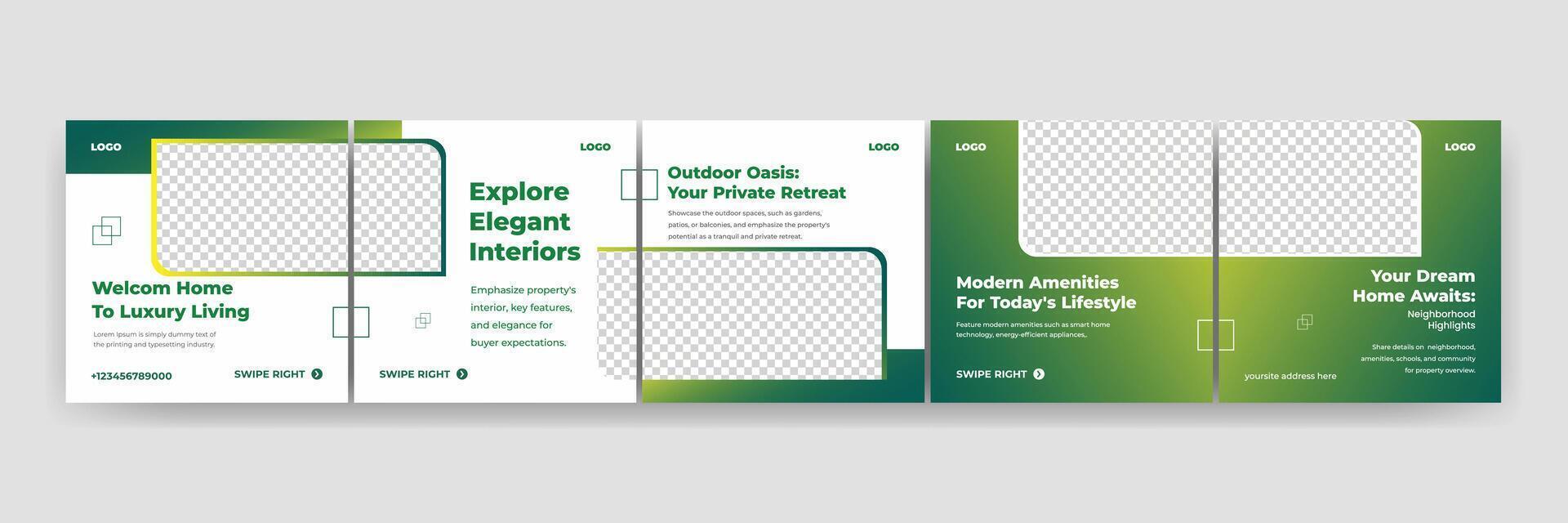 Set of minimalist business carousel post, social media template vector