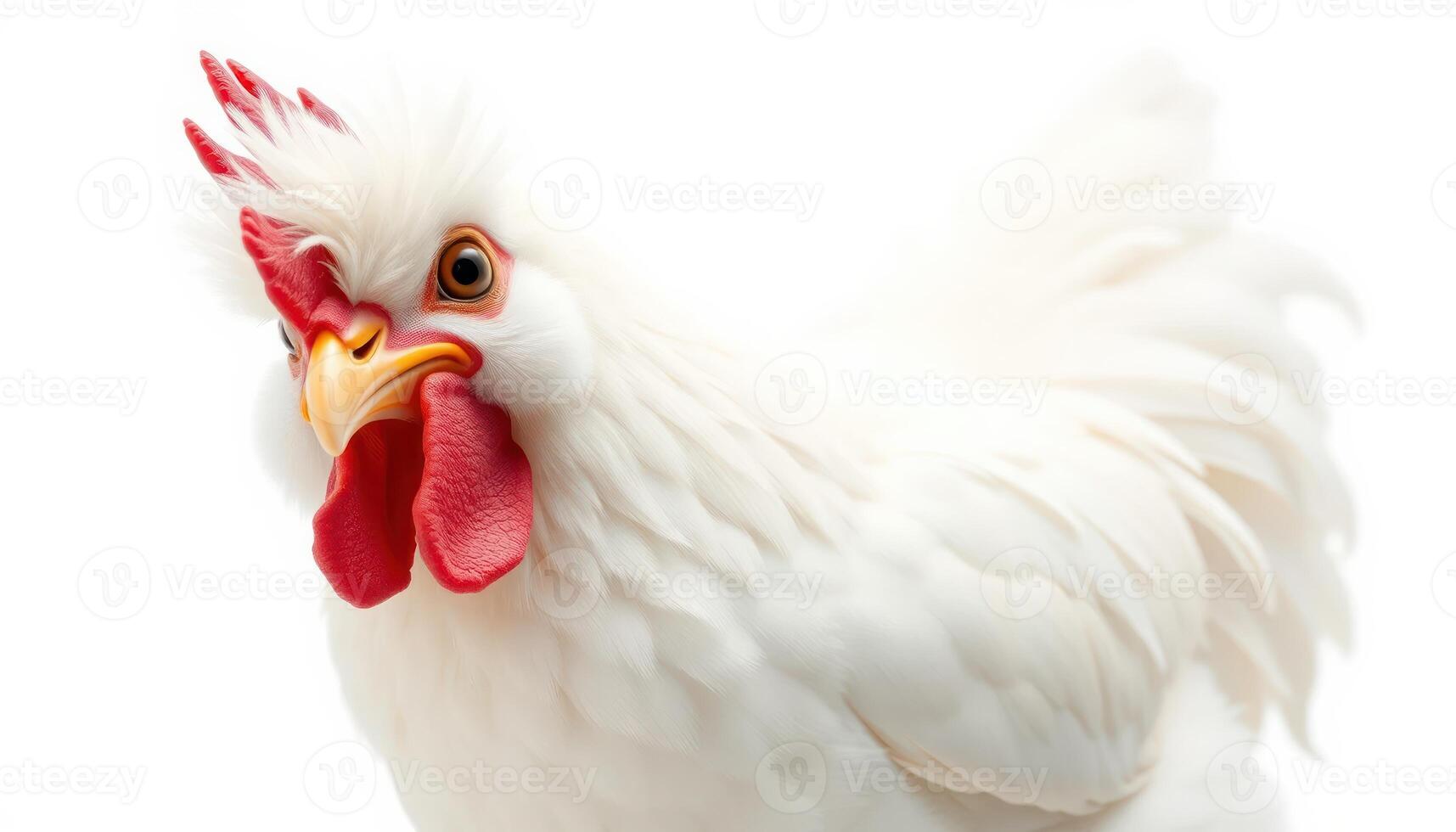 White Rooster Portrait Against White Background photo