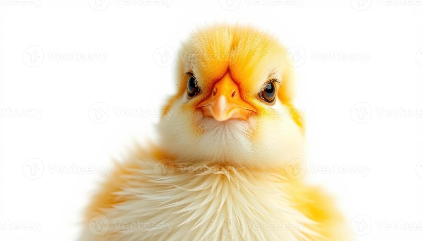 Close Up of a Fluffy Yellow Baby Chick Against White Background photo