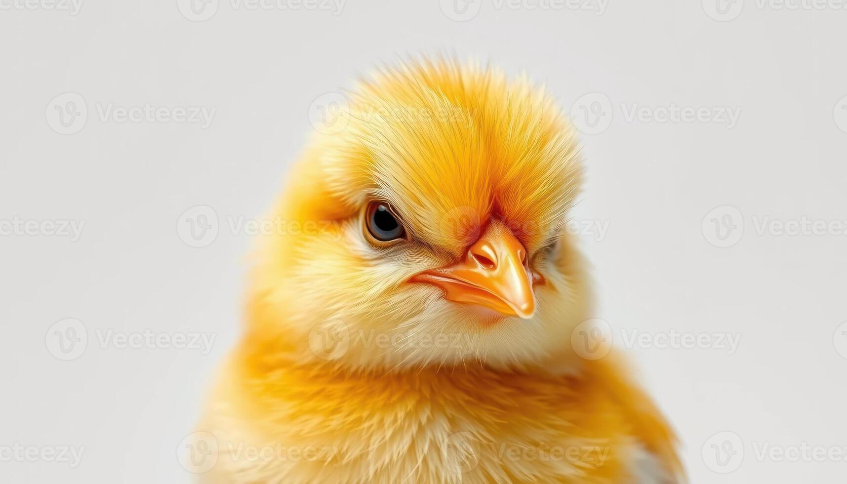 A Close Up of a Fluffy Yellow Baby Chick Against White Background photo
