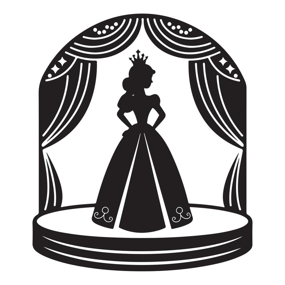 Black Princess Silhouette on Stage vector