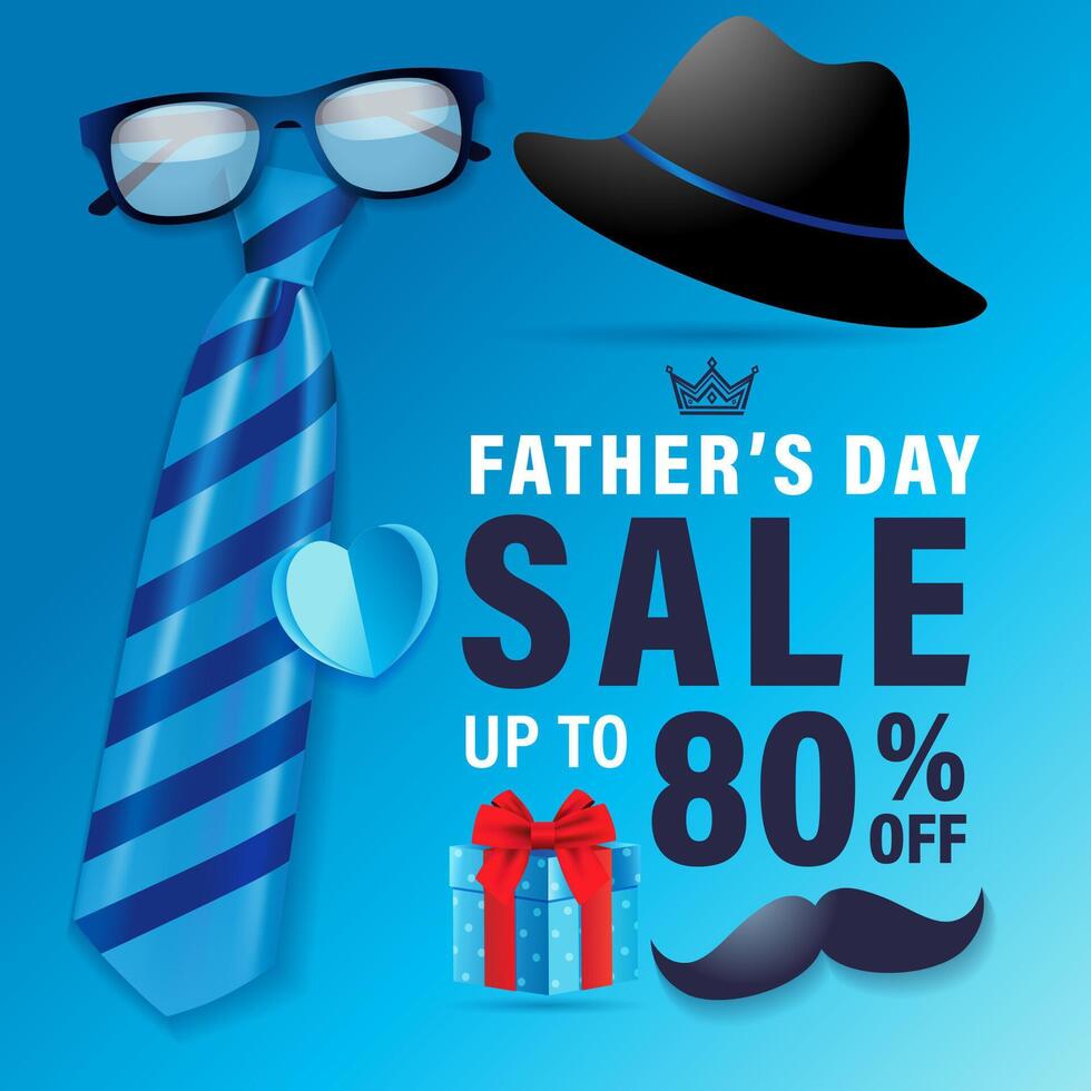 Father's Day Sale, up to 80 percent off - web stories post, advertising banner. vector