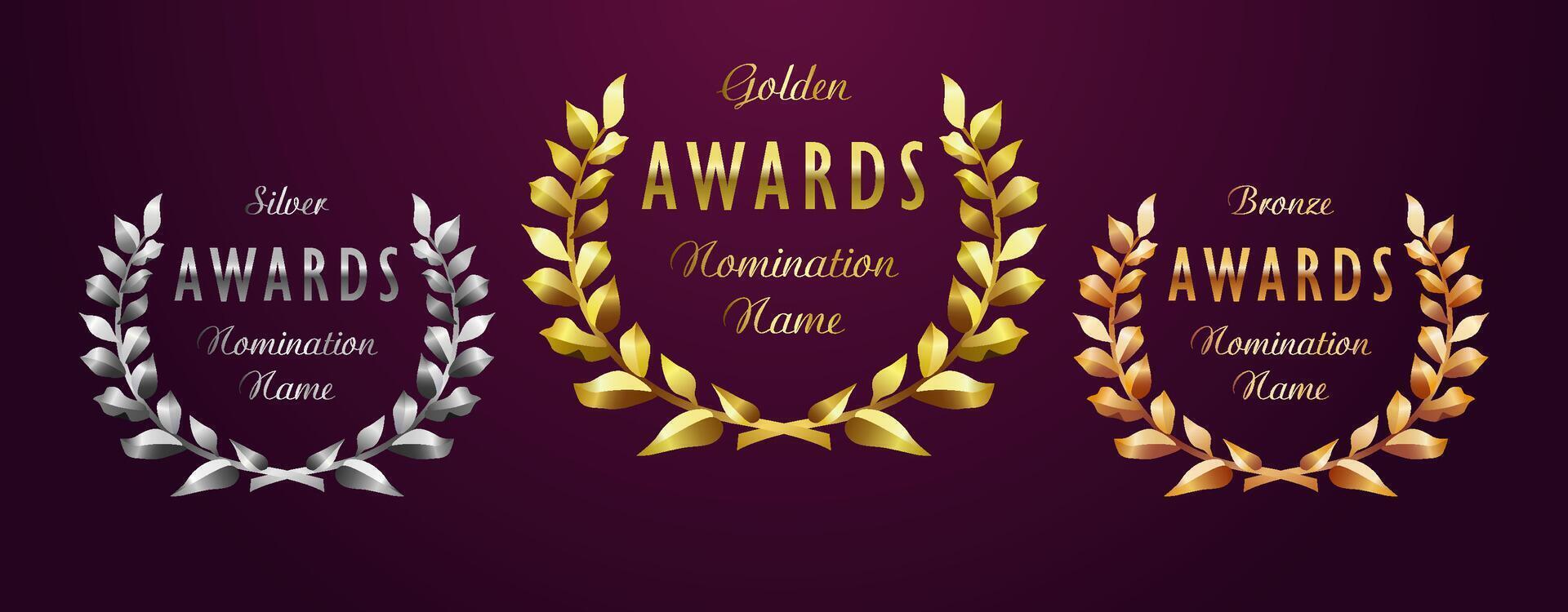 Set of bold vintage round branches, creative awards vector