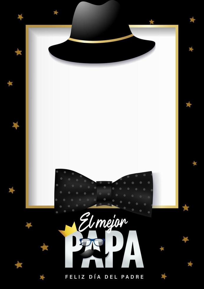 Father's Day in Spanish congrats template with copy space. Photo frame design vector