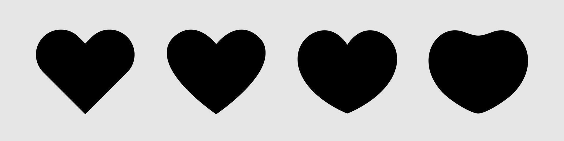 Set of creative hearts, cute heart shapes. Black blanks, copy space design. T shirt logo template. Background concept. Abstract elements. Clip art collection vector