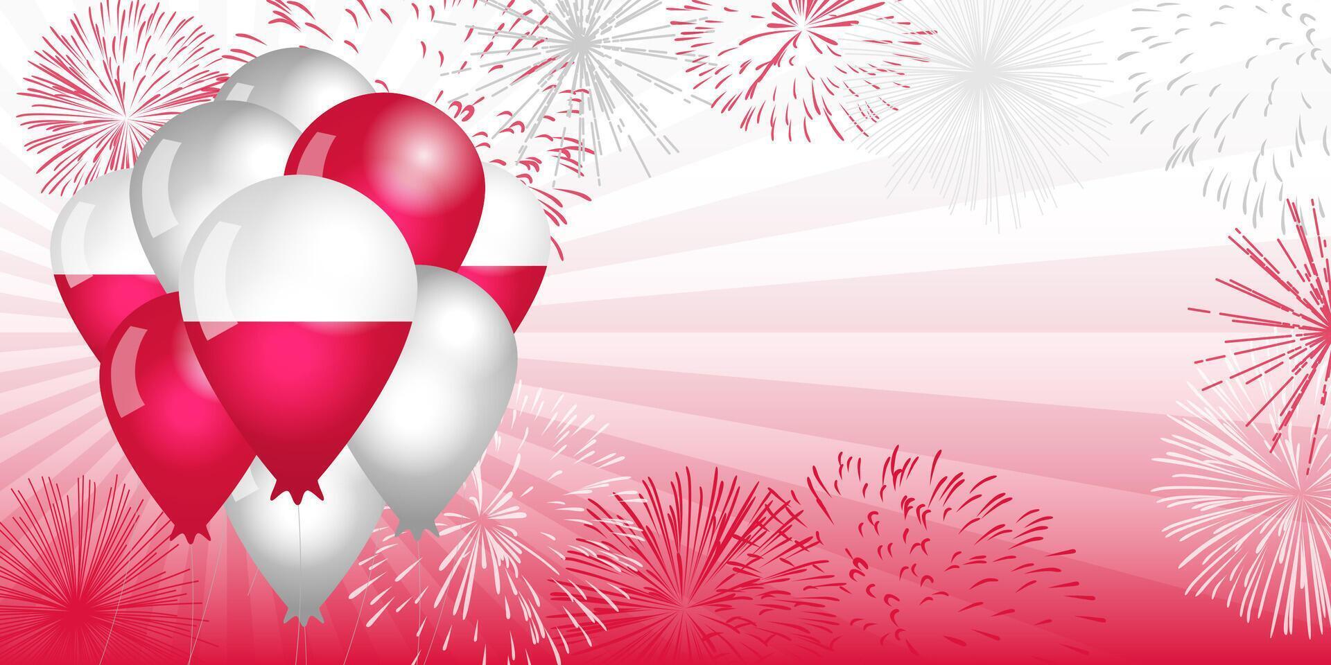 Festive banner with 3D balloons and copy space. Greeting card design. Polish state holiday backdrop vector