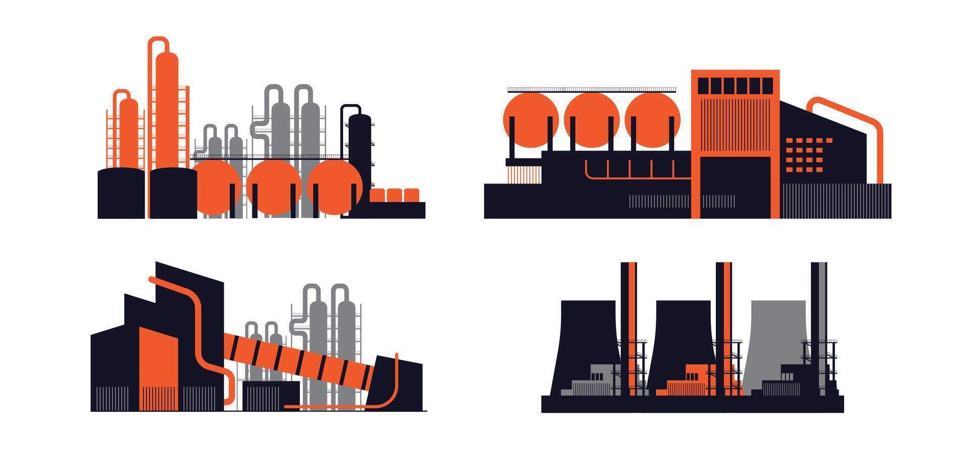 Flat Industrial Building Set illustration vector