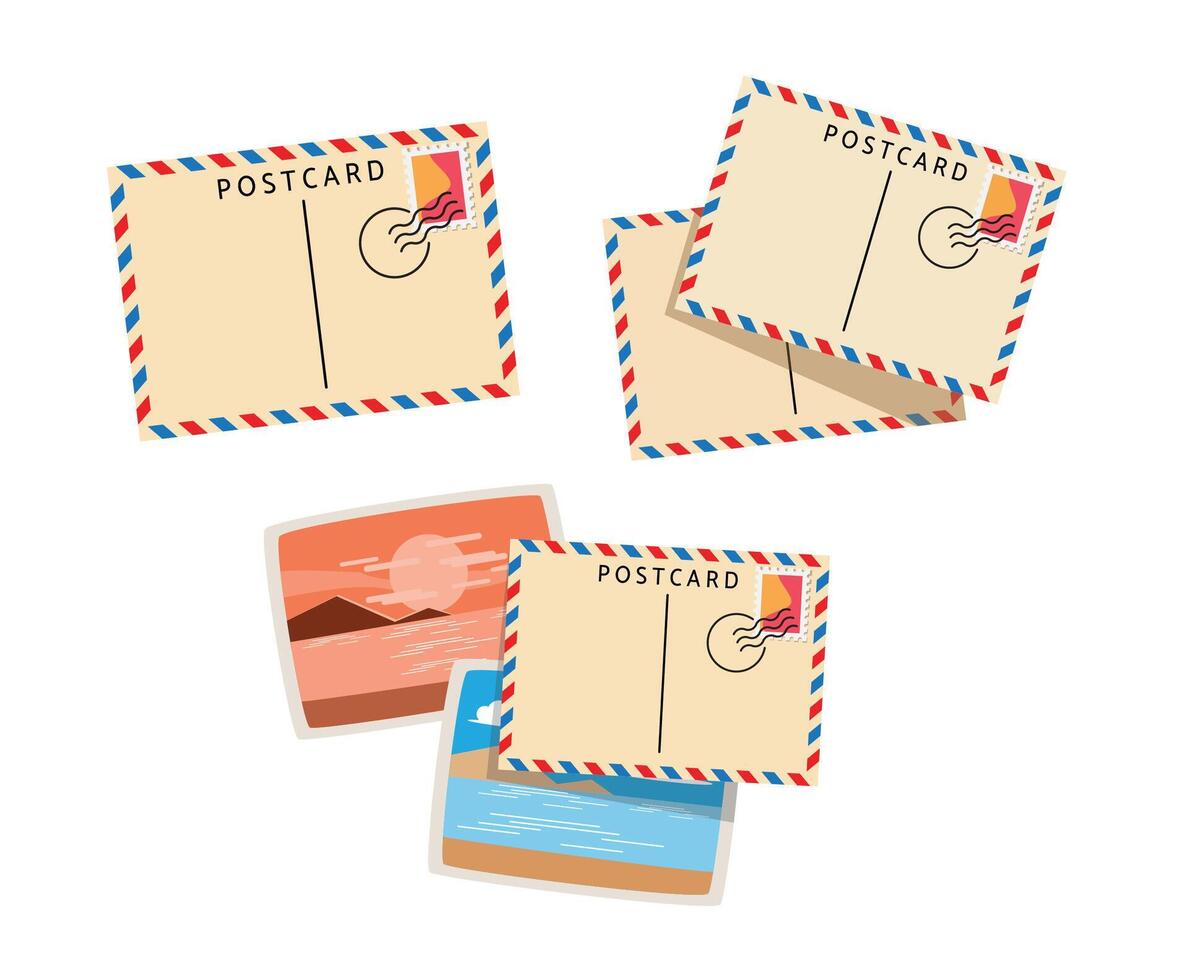 Retro Travel Postcards with Stamps Illustration vector