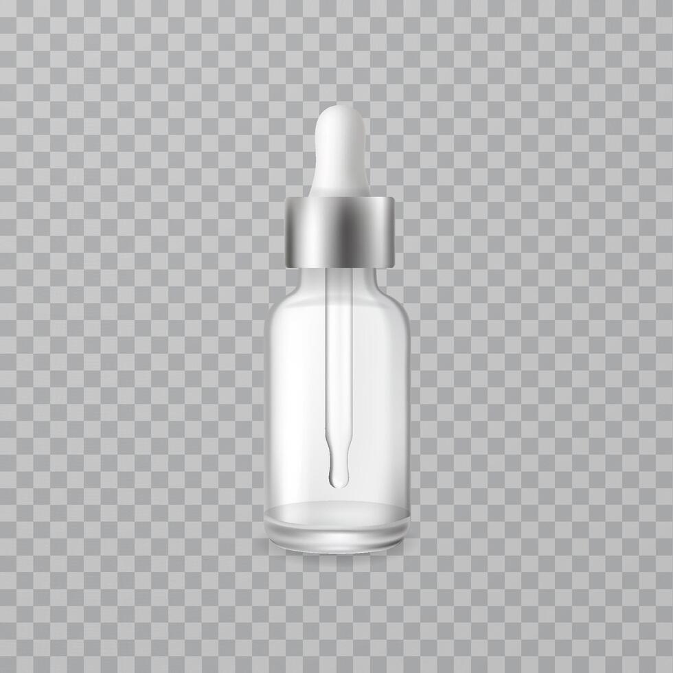 Realistic glass dropper bottle cosmetic product mockup vector