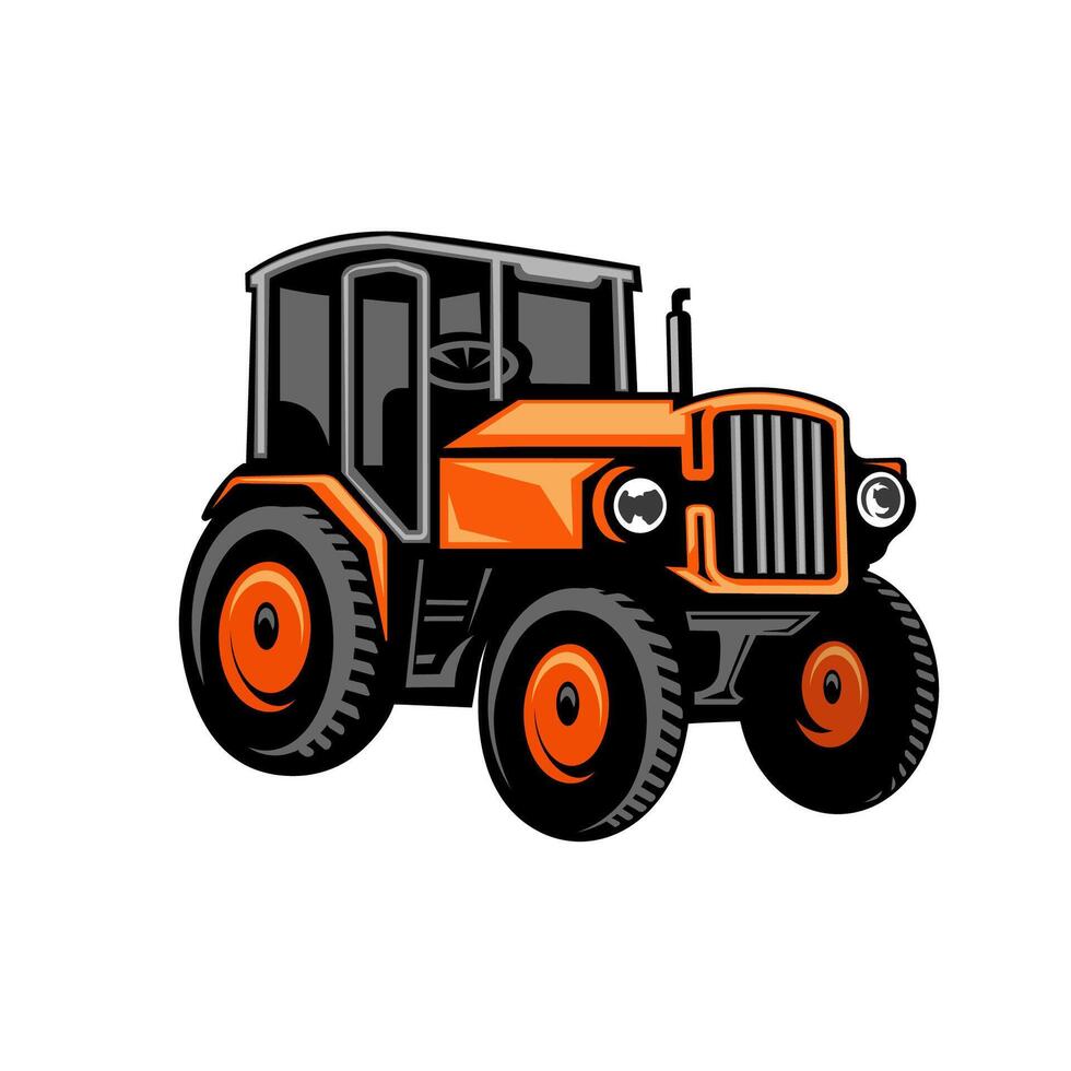 Vintage Style Orange Tractor farm Illustration vector