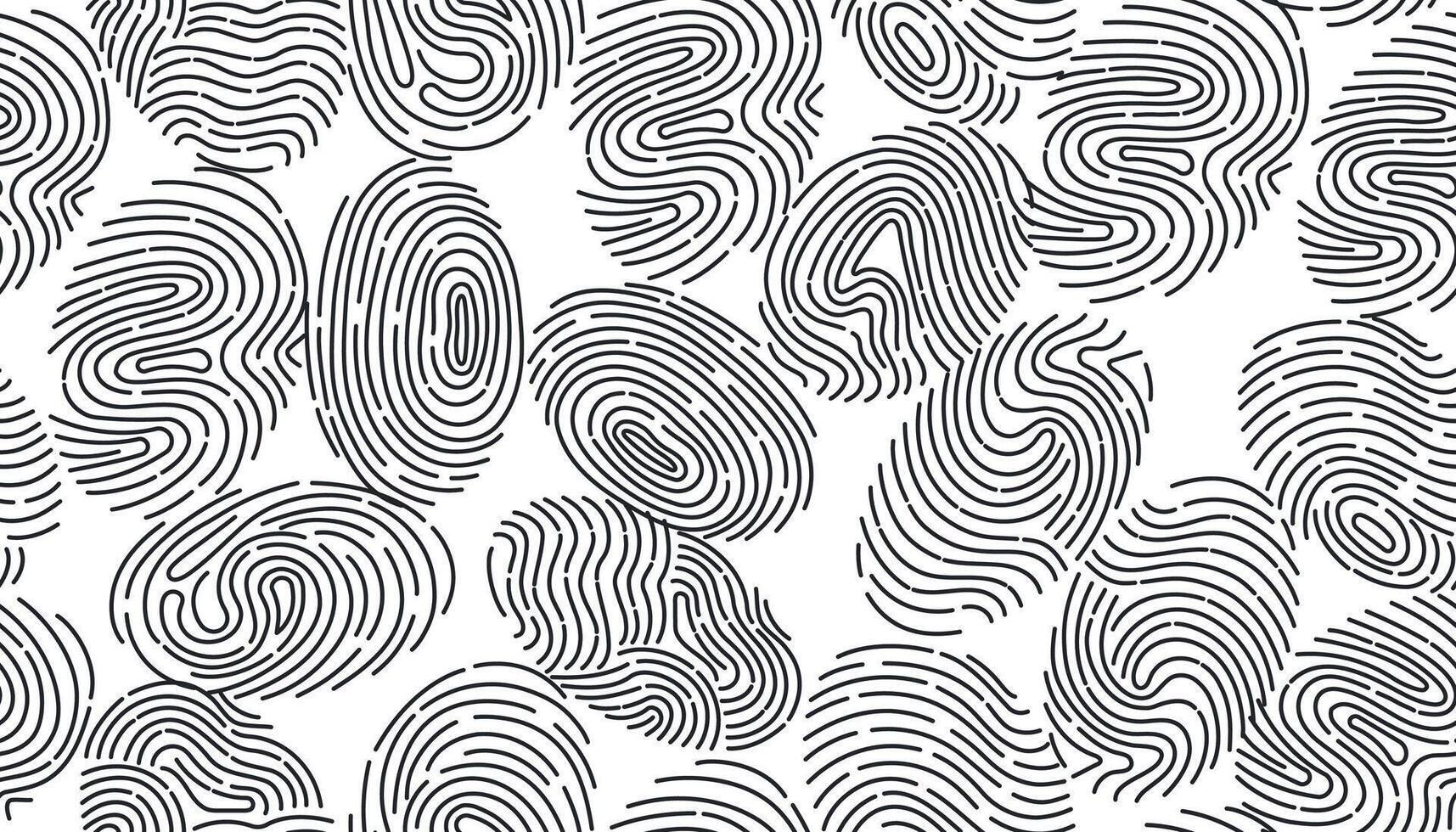 Abstract seamless doodle pattern of fingerprints isolated on white. Concept of personal id, touch id, criminalistics, technology. vector