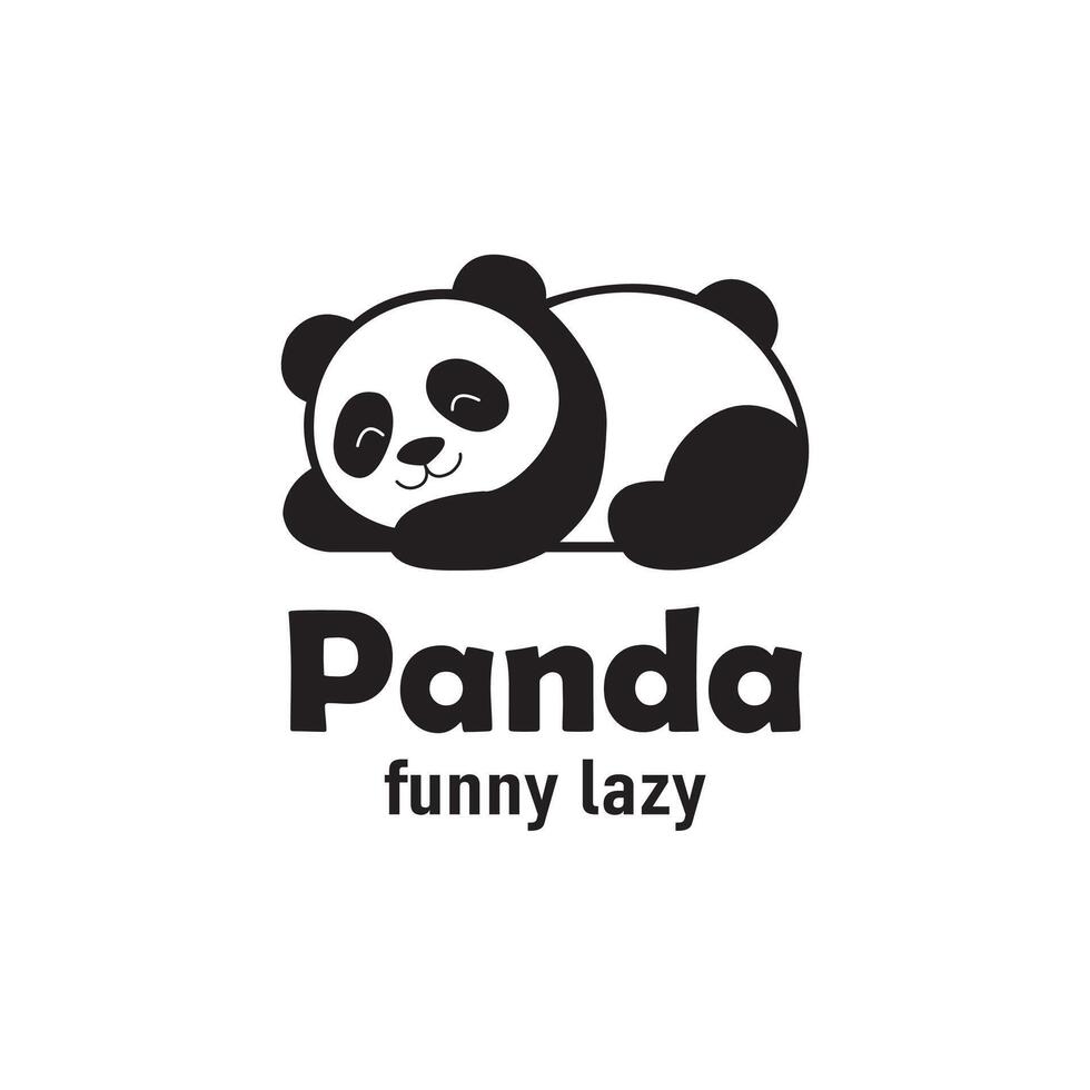 Panda bear silhouette Logo design template...Funny Lazy animal Logotype concept icon. vector