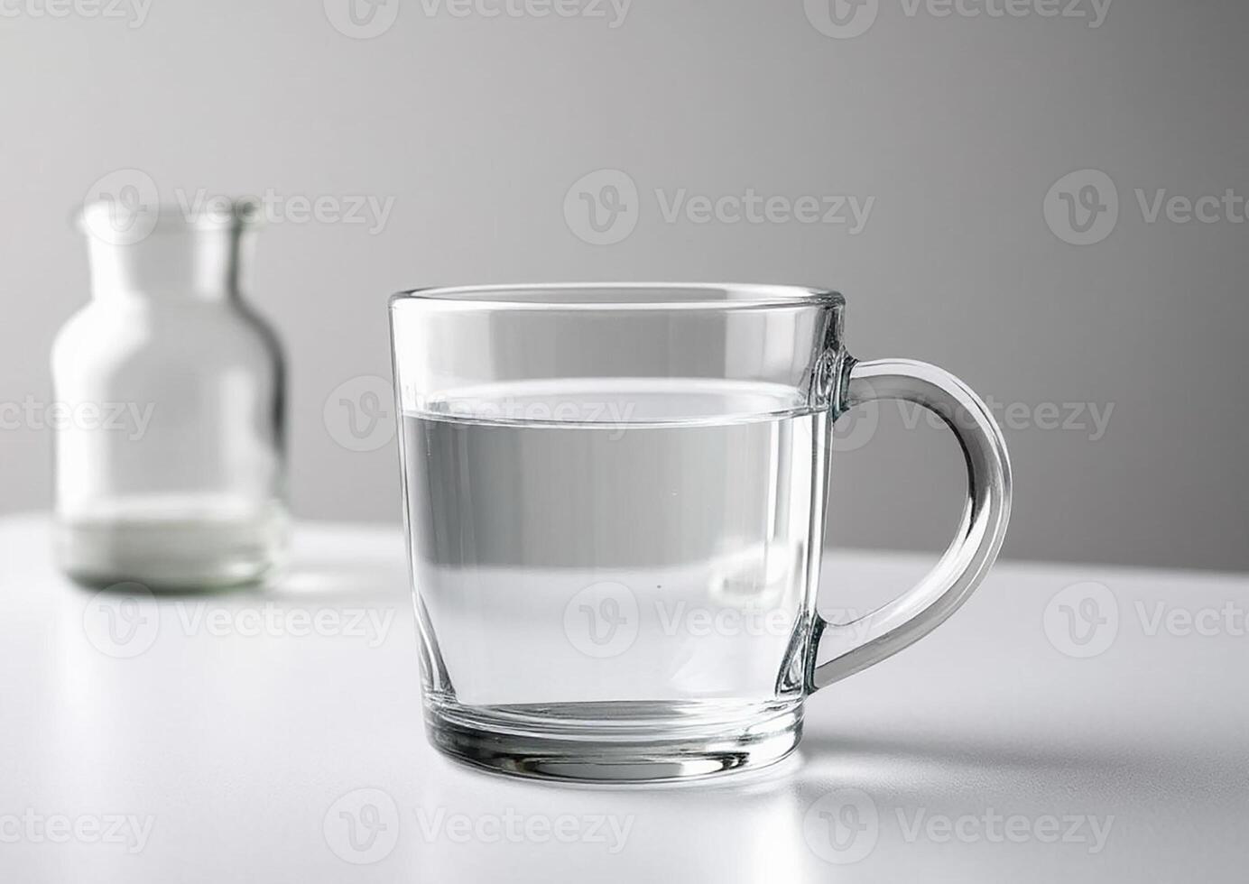 A glass mug with water sitting on a table photo