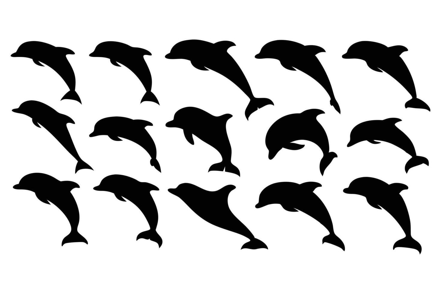 Dolphin Silhouette Set Collection of Jumping and Swimming Dolphins in Black Icon Style vector