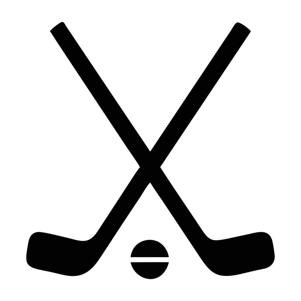 Crossed Hockey Sticks with Puck Silhouette Black Ice Hockey Icon for Sports and Game Design vector