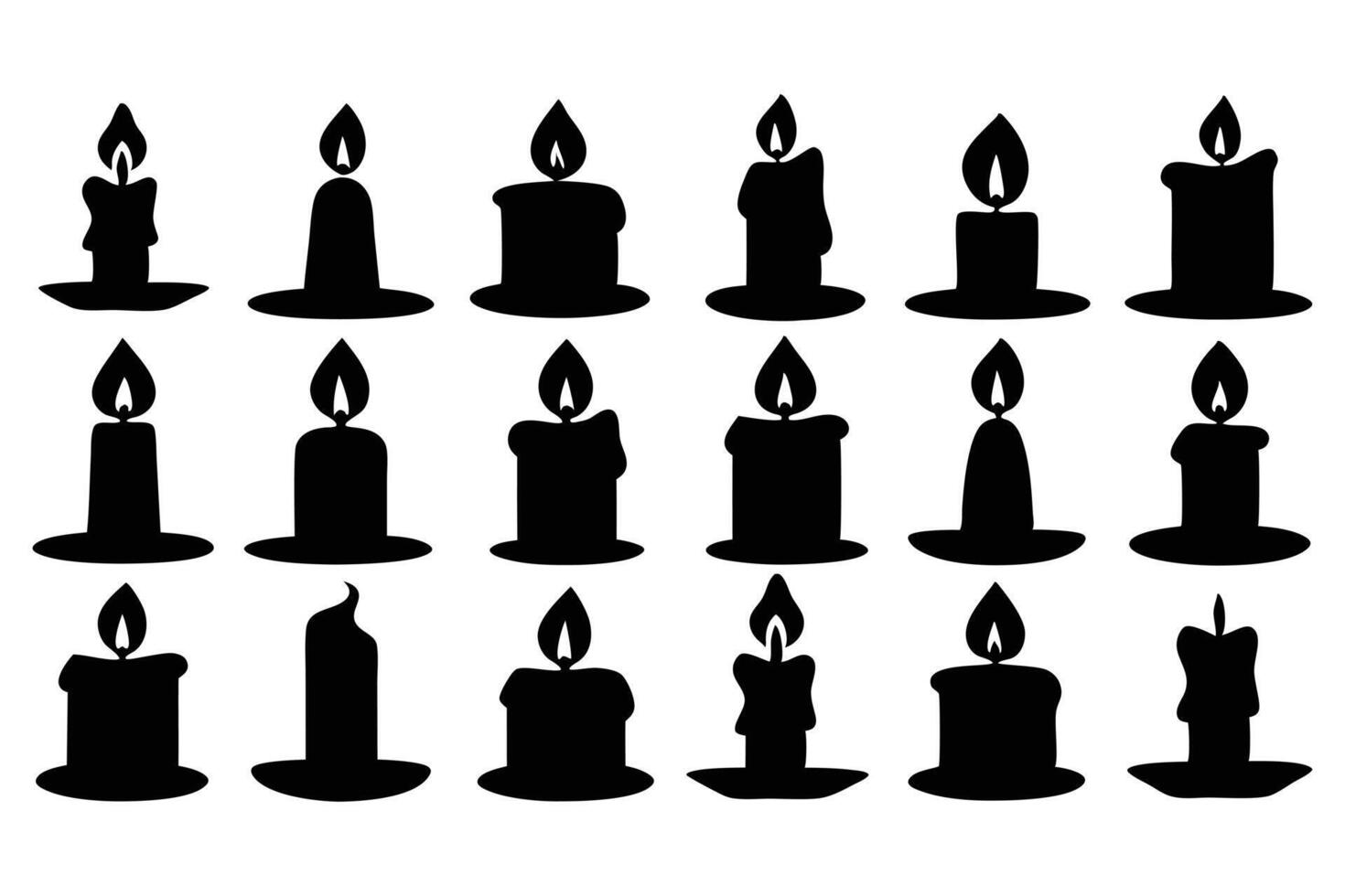 Candle Silhouette Set Collection of Burning Wax Candles with Flame Icons in Black Style vector