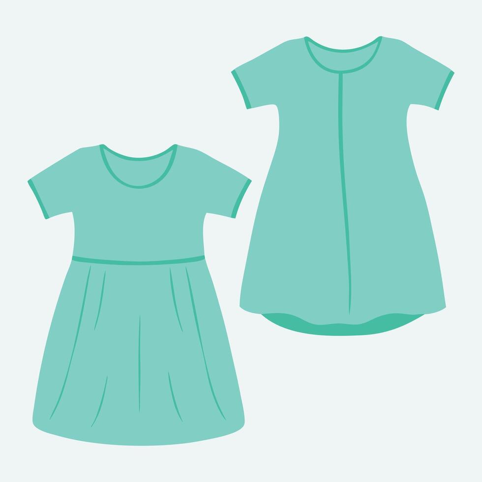 Green colored girls dress design front and back view vector
