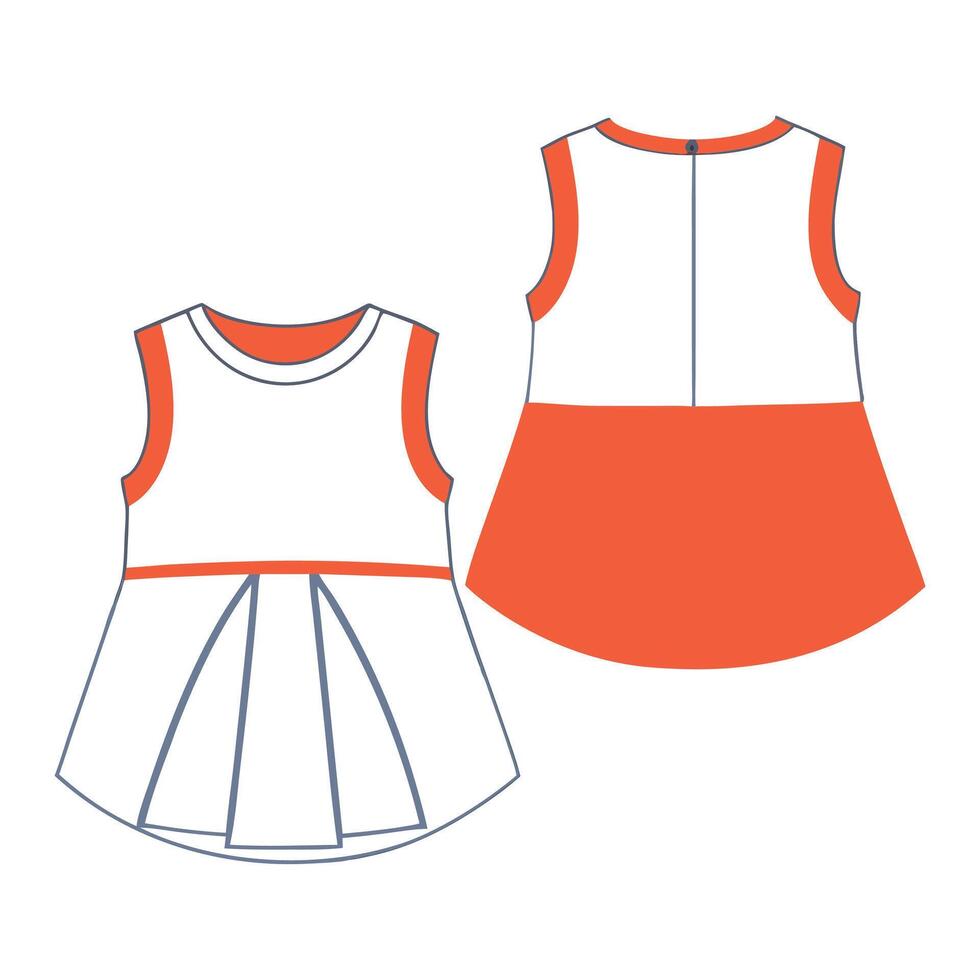 Baby girls dress design front and back view made from orange and white fabric vector