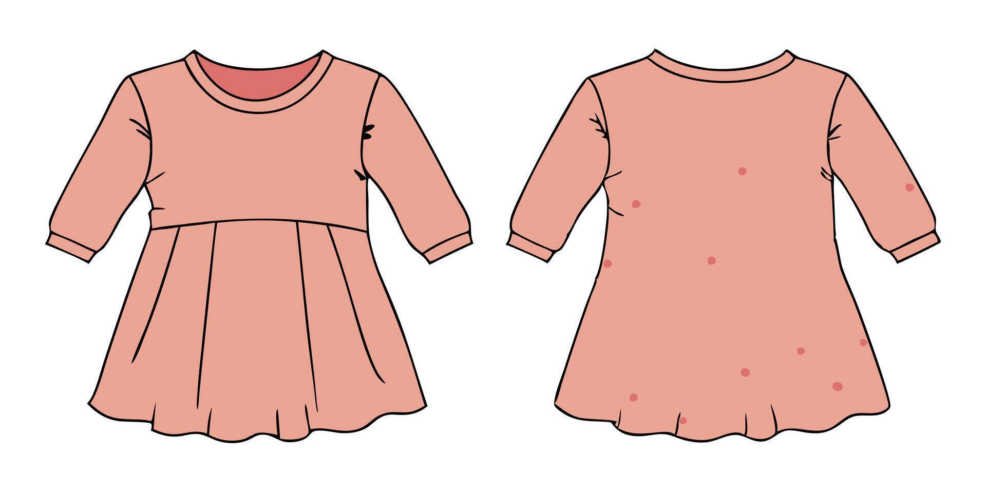 Cute baby girl dress flat art showing back and front angles vector