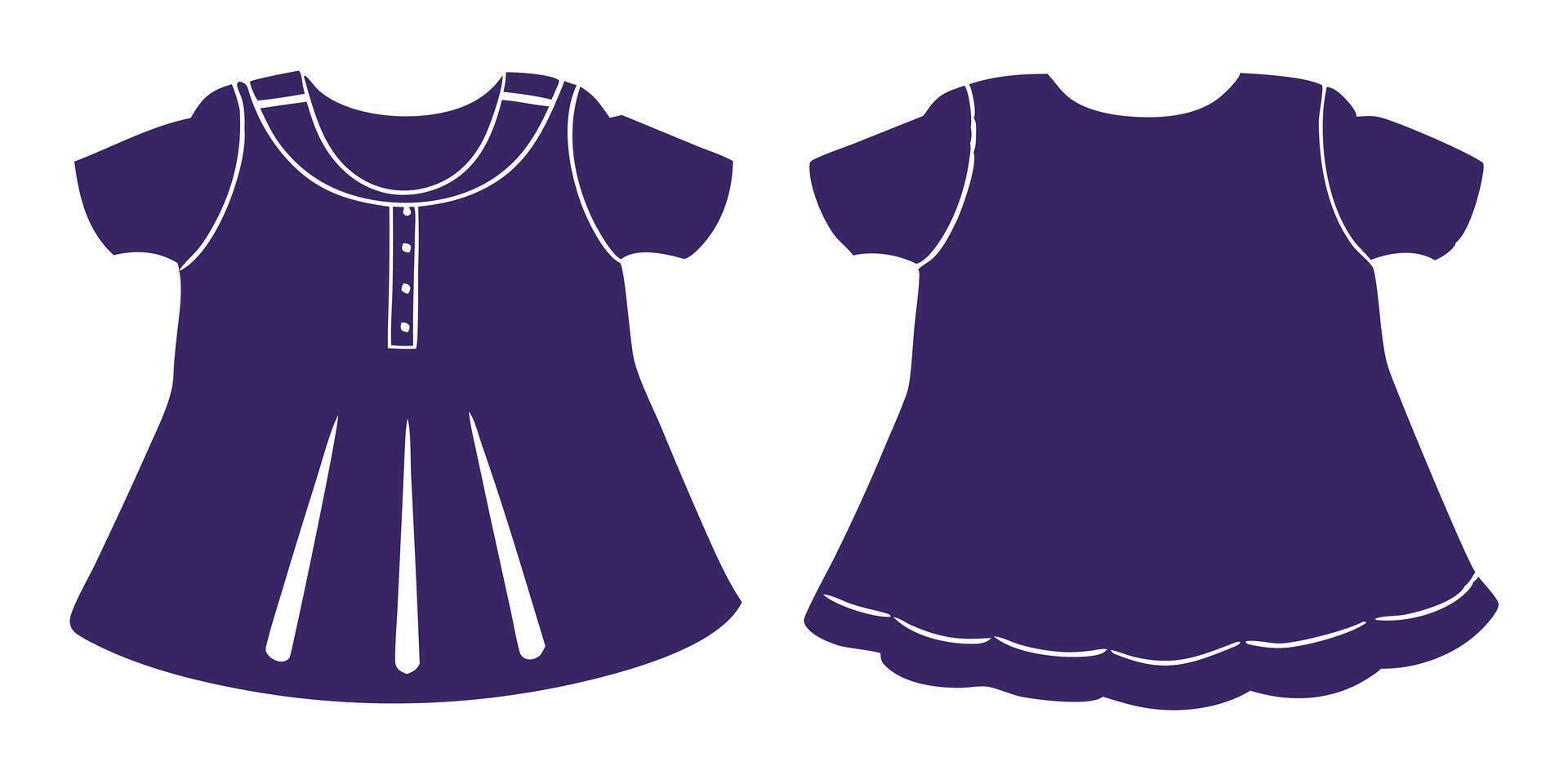 Baby girls black dress design front and back view isolated on white background vector