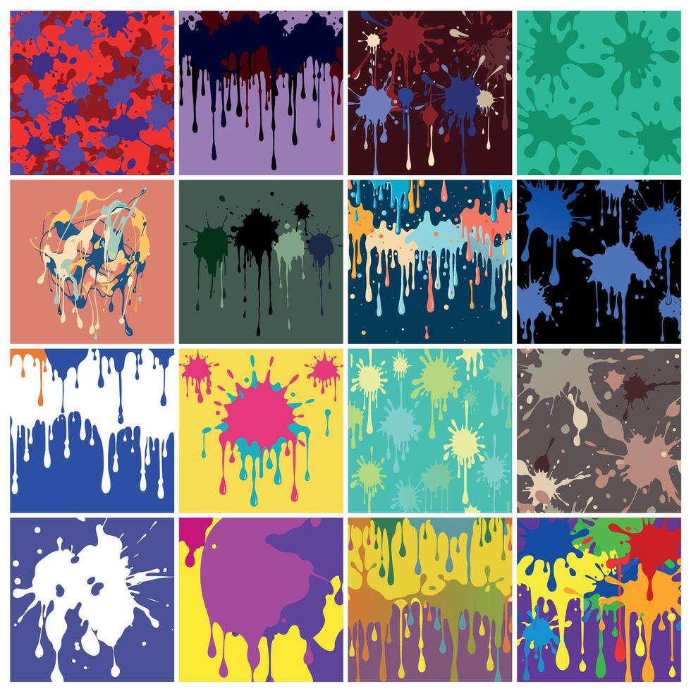 Grunge Background of Vibrant Paint Splatters and Colorful Drips in Abstract Style vector