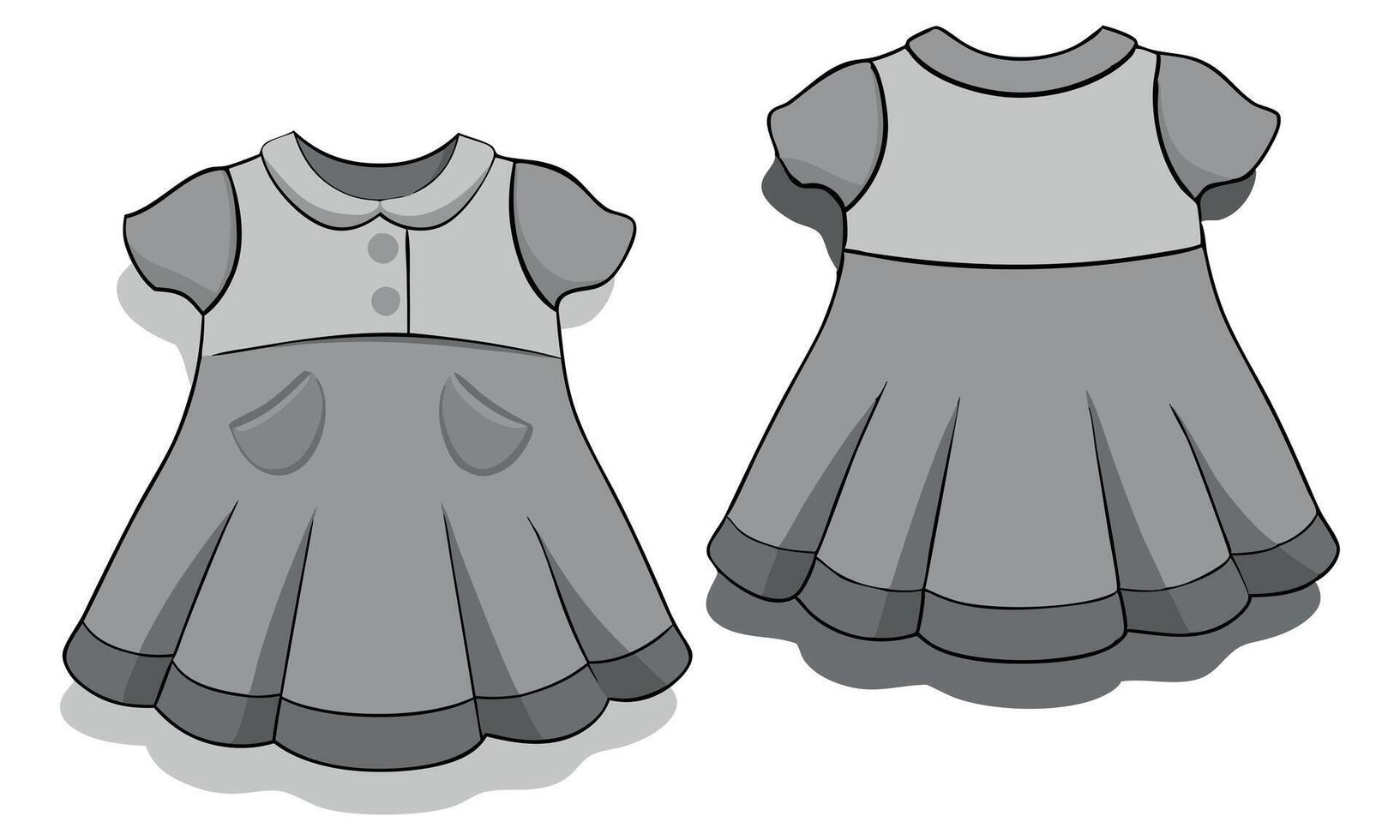 Baby girls dress design with collar front and back view isolated on white vector