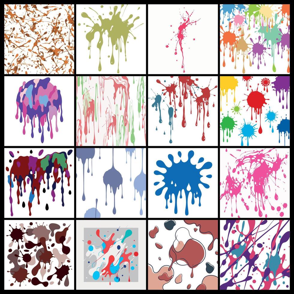 Set of Vivid Expressionist Art Background with Paint Splatters and Ink Blots vector