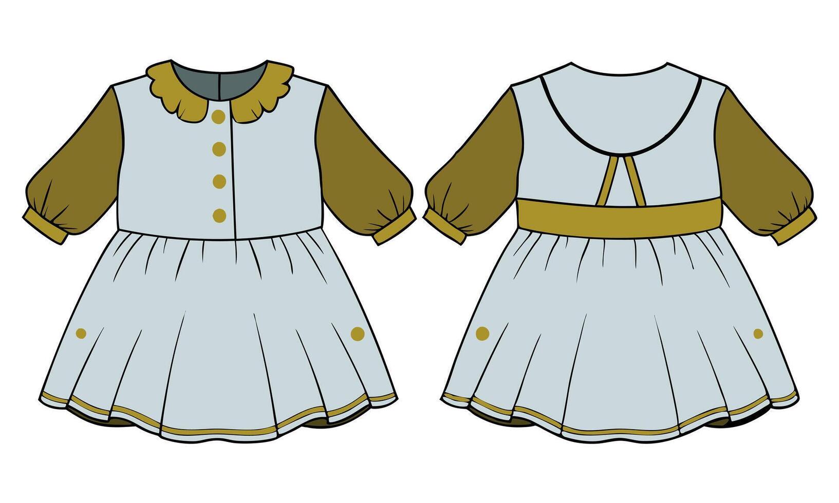 Pink and white baby girl dress drawing with cute collar and button vector