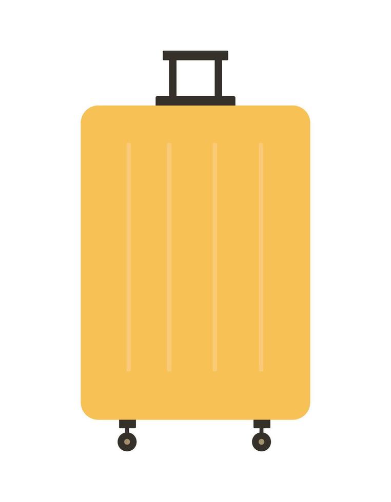 Yellow suitcase baggage flat isolated element for design. Travel transportation accessory. vector