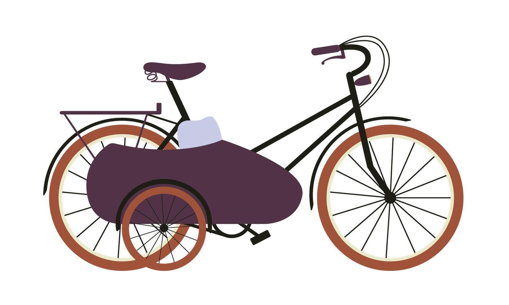 Tricycle city bike with sidecar for child or pet. Ecological urban transport. Simple isolated flat element. vector