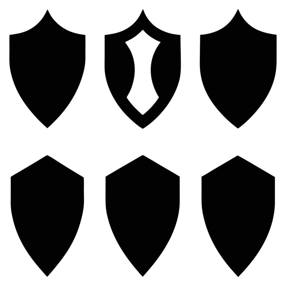 Set of Black Shield Icons in Various Shapes and Designs vector