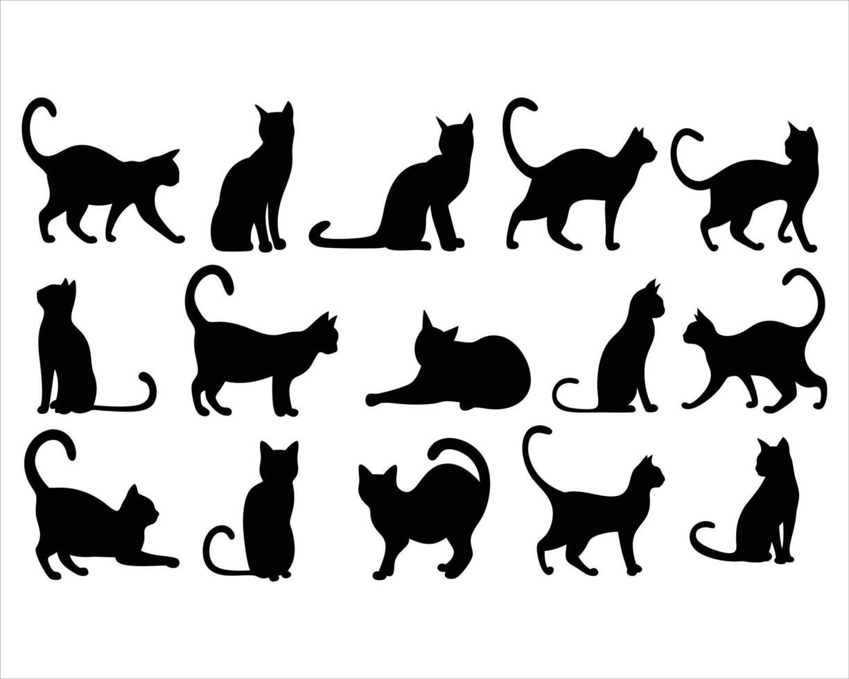 Black Cat Silhouette Set Various Cat Poses Collection for Pet and Animal Design Projects vector