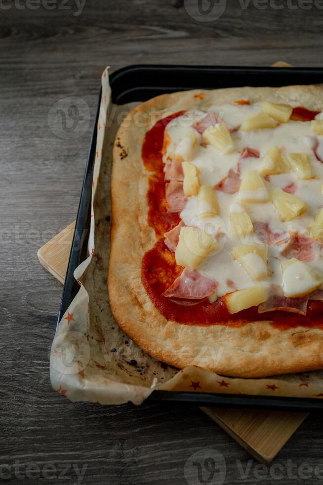 a pizza on a pan photo