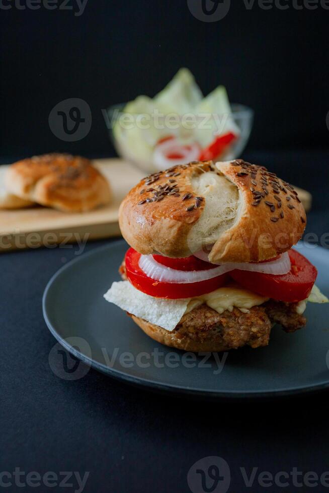 a hamburguer on a plate photo
